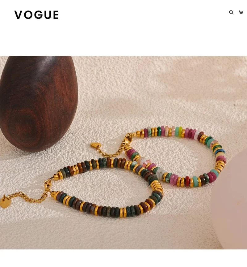Yhpup Bunte Natursteinperlen Kette Handarbeit Armband Armreif Wasserdicht Böhmen Edelstahl Y2K Trendy Schmuck Geschenk