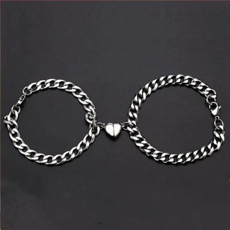 2 stücke Punk Silber Farbe Kette Paar Armband Für Frauen Edelstahl Romantische Magnet Männer Gepaart Dinge Mode Schmuck Pulsera