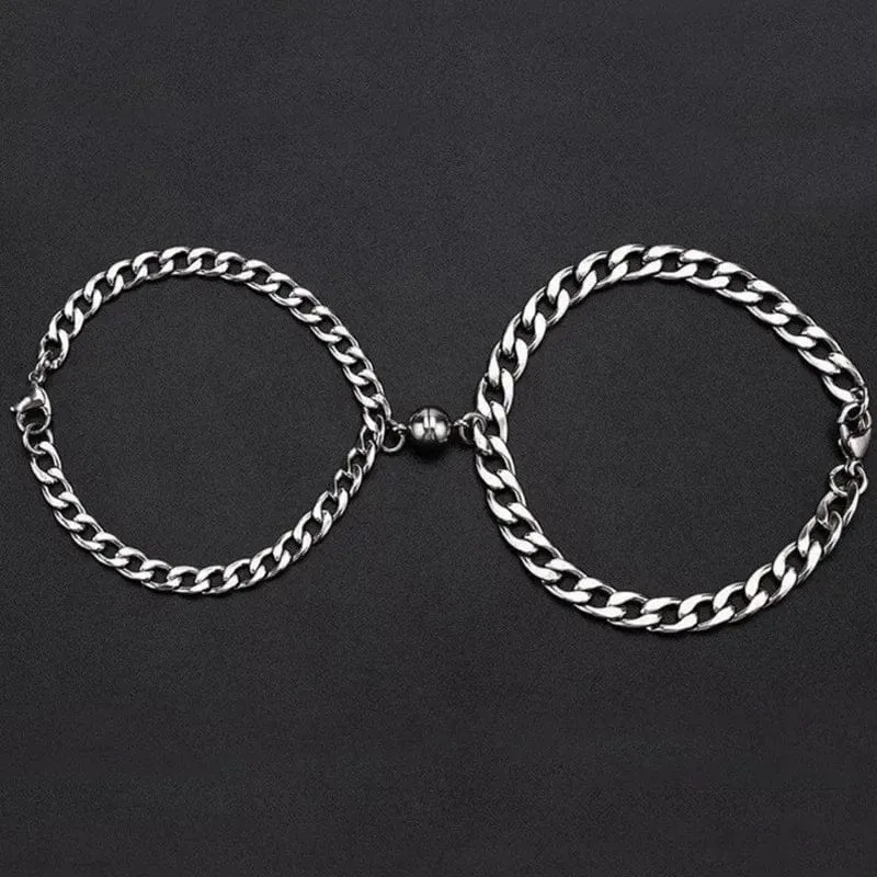 2 stücke Punk Silber Farbe Kette Paar Armband Für Frauen Edelstahl Romantische Magnet Männer Gepaart Dinge Mode Schmuck Pulsera