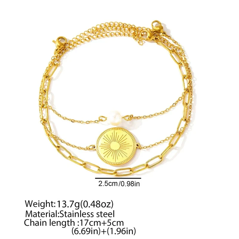Edelstahlarmband Dreifach gestapelt Kreis Imitation Perle Vintage Elegantes Armband Damen Schmuck Geburtstag Jahrestag Geschenk