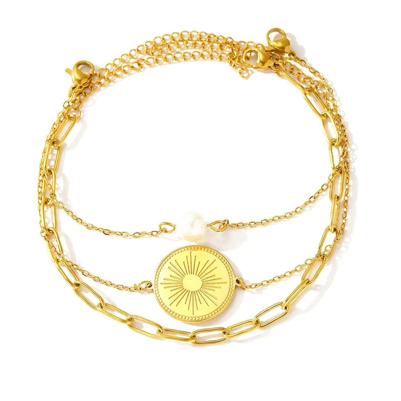 Edelstahlarmband Dreifach gestapelt Kreis Imitation Perle Vintage Elegantes Armband Damen Schmuck Geburtstag Jahrestag Geschenk
