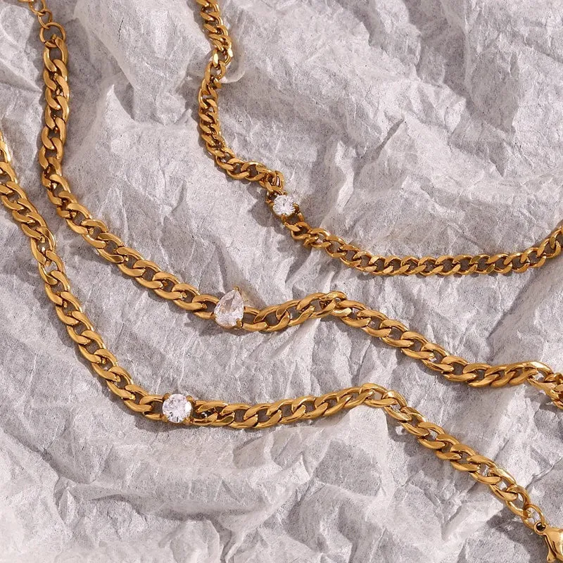 EBbelle Rundes Kettenarmband mit Wassertropfen-Zirkonia, wasserdichtes 316L Edelstahl-Zubehör, 18 Karat vergoldetes Armband für Damen