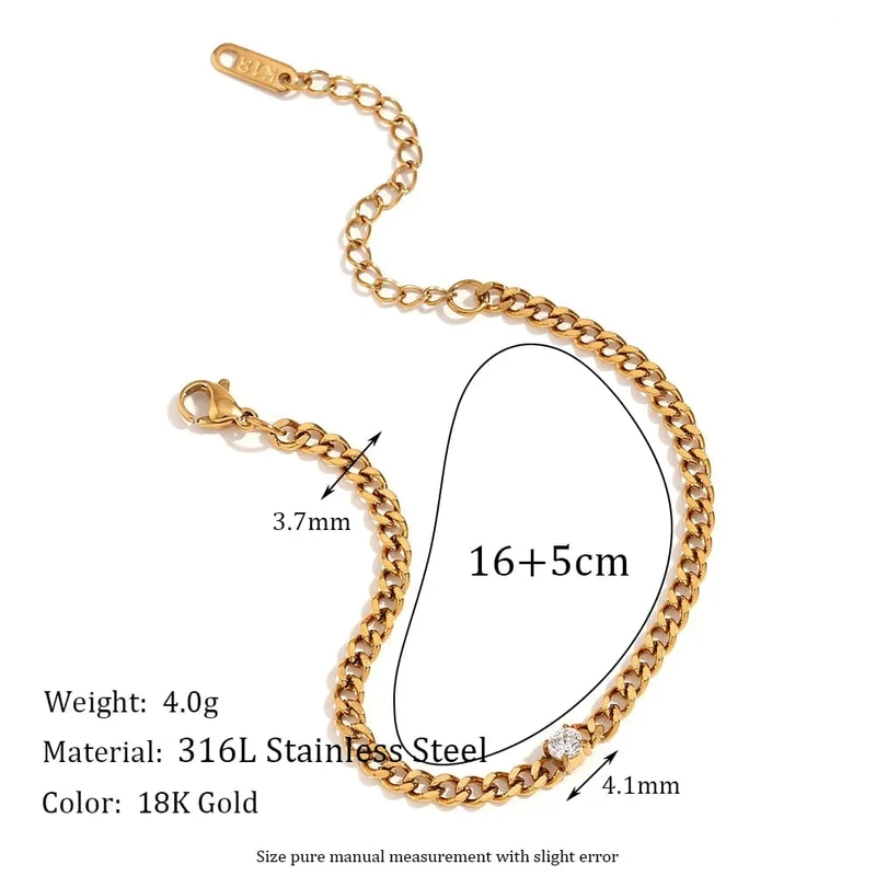 EBbelle Rundes Kettenarmband mit Wassertropfen-Zirkonia, wasserdichtes 316L Edelstahl-Zubehör, 18 Karat vergoldetes Armband für Damen