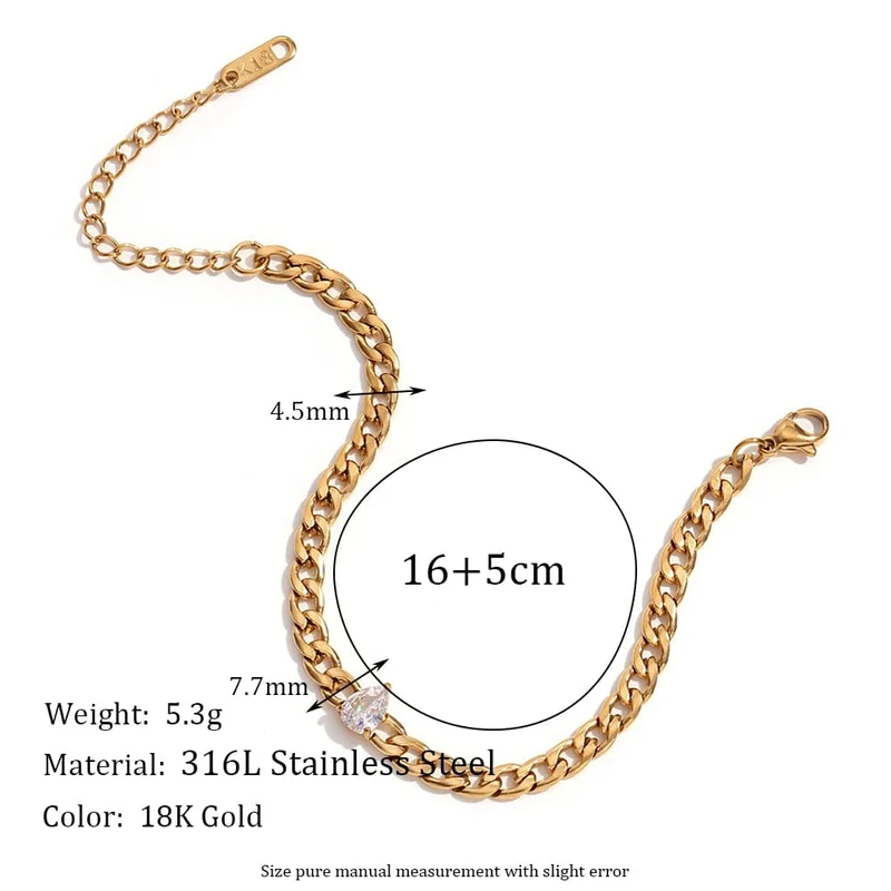 EBbelle Rundes Kettenarmband mit Wassertropfen-Zirkonia, wasserdichtes 316L Edelstahl-Zubehör, 18 Karat vergoldetes Armband für Damen