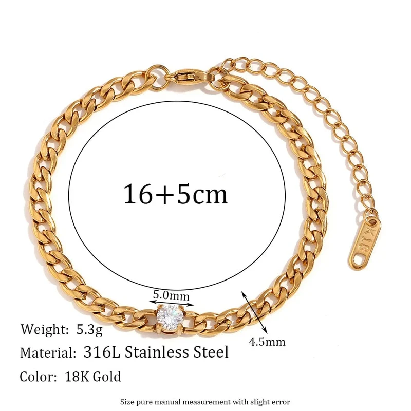 EBbelle Rundes Kettenarmband mit Wassertropfen-Zirkonia, wasserdichtes 316L Edelstahl-Zubehör, 18 Karat vergoldetes Armband für Damen