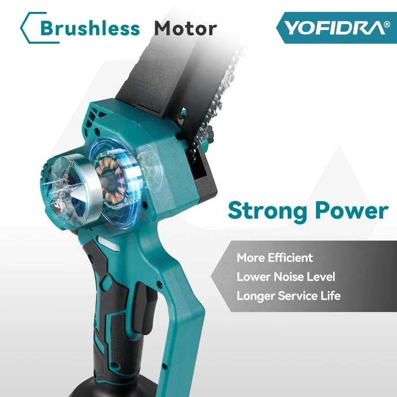 YOFIDRA 8 Zoll bürstenlose elektrische Kettensäge, kabellos, wiederaufladbar, Garten- und Holzbearbeitungs-Schneidwerkzeuge für Makita 18V-Akku