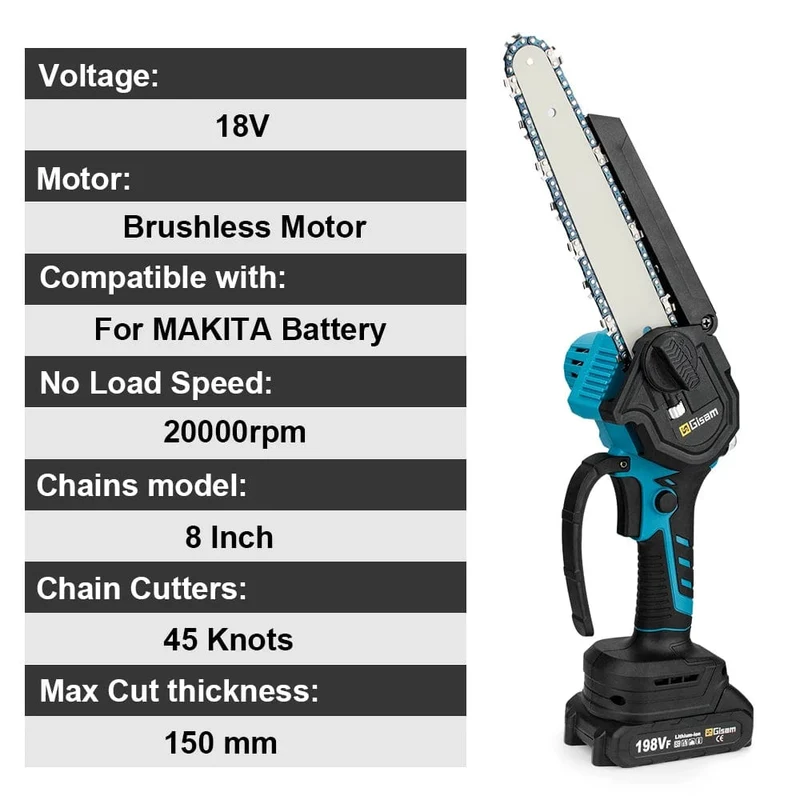 8 Zoll bürstenlose Kettensäge, kabellose elektrische Kreissäge, handgeführte Kettensäge zum Beschneiden von Ästen, Garten-Elektrowerkzeuge für Makita 18V Akku