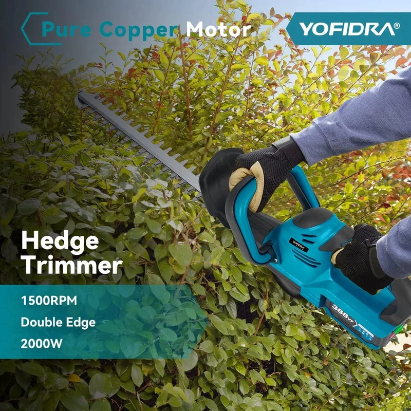 YOFIDRA 2000W Elektrische Heckenschere 15000 RPM Rasenmäher Garten Landschaftsbau Heckenschere Trimmer Werkzeug Für Makita 18V Batterie