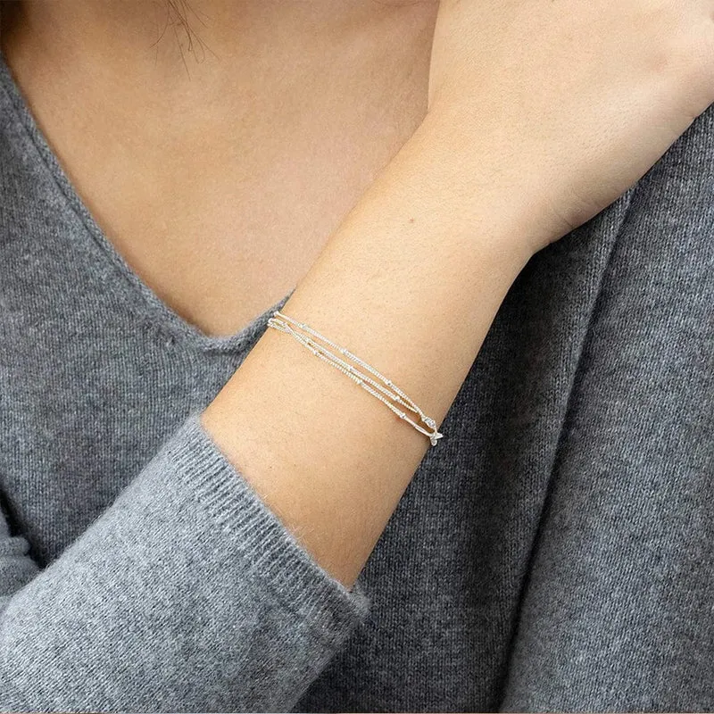 eManco Schlichtes Damen-Kugelkettenarmband, Schmuck, mehrlagiges feines Perlenkettenarmband, Damen-Edelstahlkette