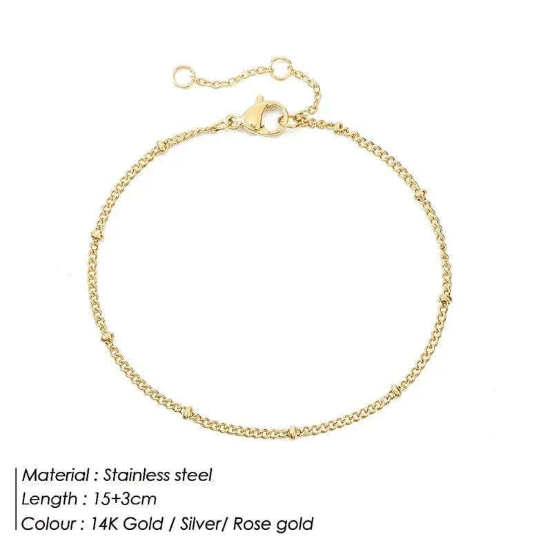 eManco Schlichtes Damen-Kugelkettenarmband, Schmuck, mehrlagiges feines Perlenkettenarmband, Damen-Edelstahlkette