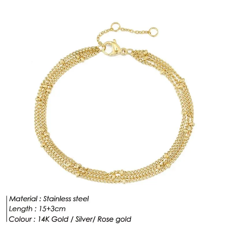 eManco Schlichtes Damen-Kugelkettenarmband, Schmuck, mehrlagiges feines Perlenkettenarmband, Damen-Edelstahlkette