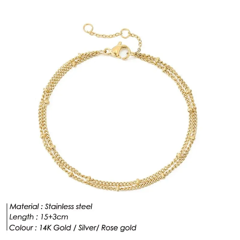 eManco Schlichtes Damen-Kugelkettenarmband, Schmuck, mehrlagiges feines Perlenkettenarmband, Damen-Edelstahlkette