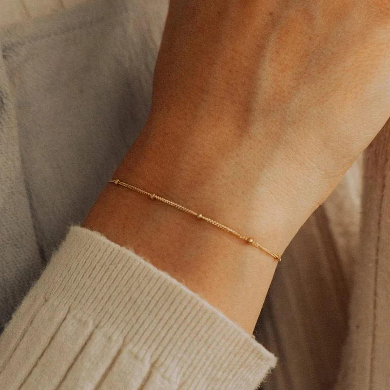 eManco Schlichtes Damen-Kugelkettenarmband, Schmuck, mehrlagiges feines Perlenkettenarmband, Damen-Edelstahlkette