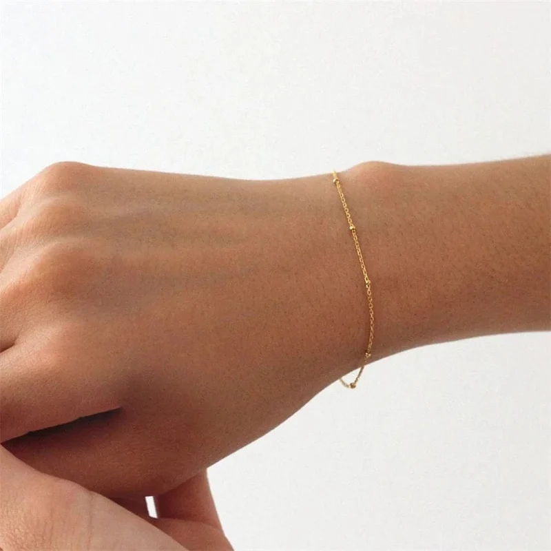 eManco Schlichtes Damen-Kugelkettenarmband, Schmuck, mehrlagiges feines Perlenkettenarmband, Damen-Edelstahlkette