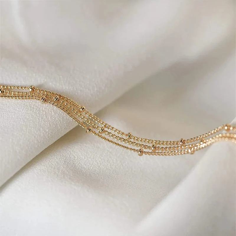 eManco Schlichtes Damen-Kugelkettenarmband, Schmuck, mehrlagiges feines Perlenkettenarmband, Damen-Edelstahlkette