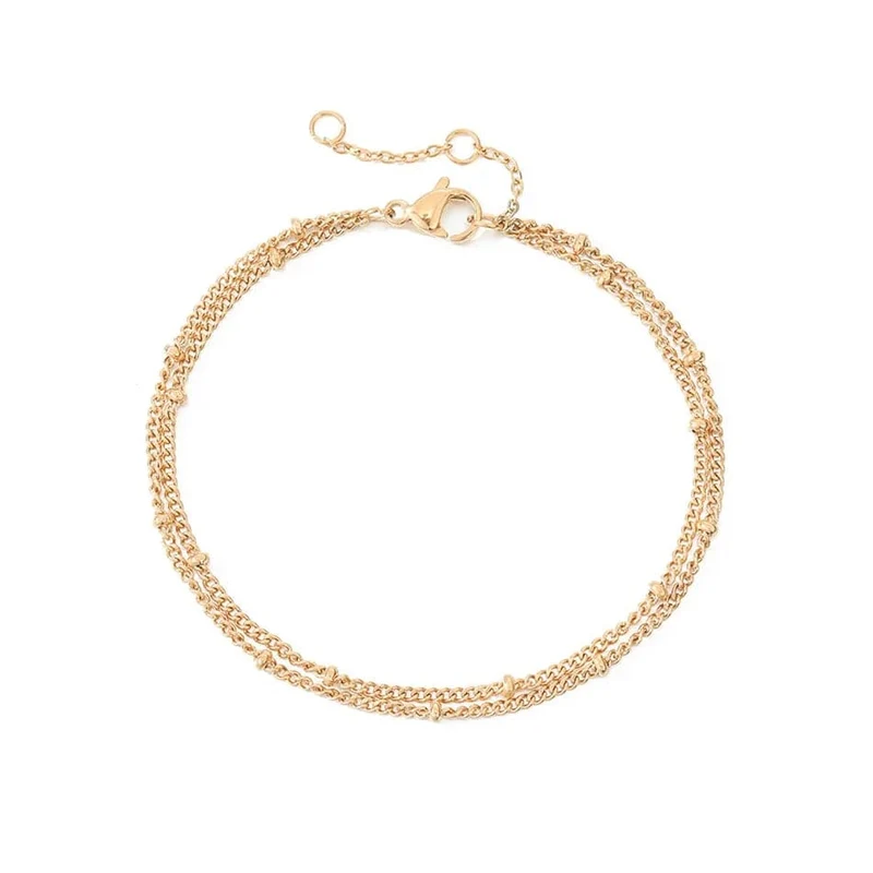 eManco Schlichtes Damen-Kugelkettenarmband, Schmuck, mehrlagiges feines Perlenkettenarmband, Damen-Edelstahlkette