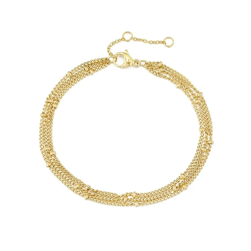 eManco Schlichtes Damen-Kugelkettenarmband, Schmuck, mehrlagiges feines Perlenkettenarmband, Damen-Edelstahlkette