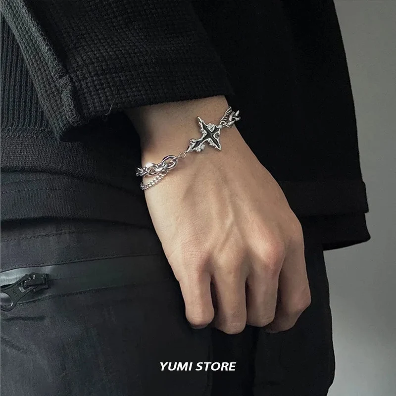 Retro Flamme Kreuz Armband Für Männer Frau Hip Hop Titan Stahl Splice Kette Charme Unisex Schmuck Cool Kpop Luxus Zubehör