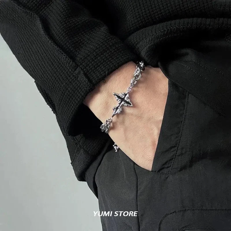 Retro Flamme Kreuz Armband Für Männer Frau Hip Hop Titan Stahl Splice Kette Charme Unisex Schmuck Cool Kpop Luxus Zubehör