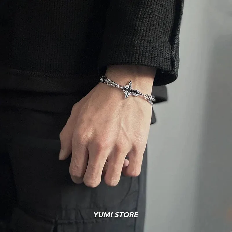 Retro Flamme Kreuz Armband Für Männer Frau Hip Hop Titan Stahl Splice Kette Charme Unisex Schmuck Cool Kpop Luxus Zubehör