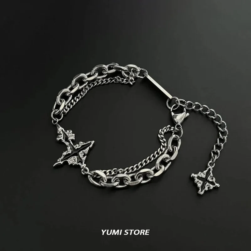 Retro Flamme Kreuz Armband Für Männer Frau Hip Hop Titan Stahl Splice Kette Charme Unisex Schmuck Cool Kpop Luxus Zubehör