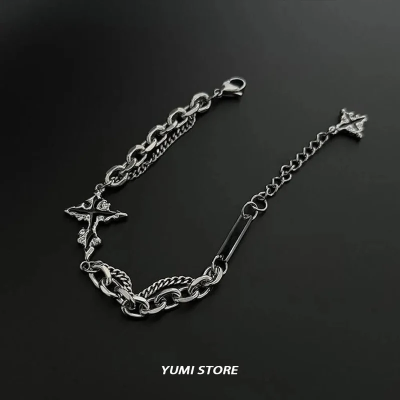 Retro Flamme Kreuz Armband Für Männer Frau Hip Hop Titan Stahl Splice Kette Charme Unisex Schmuck Cool Kpop Luxus Zubehör