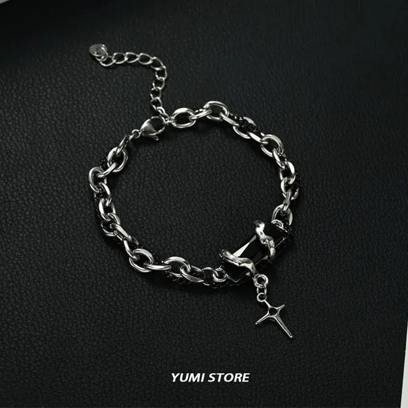Retro Flamme Kreuz Armband Für Männer Frau Hip Hop Titan Stahl Splice Kette Charme Unisex Schmuck Cool Kpop Luxus Zubehör