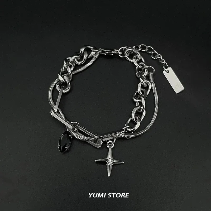 Retro Flamme Kreuz Armband Für Männer Frau Hip Hop Titan Stahl Splice Kette Charme Unisex Schmuck Cool Kpop Luxus Zubehör