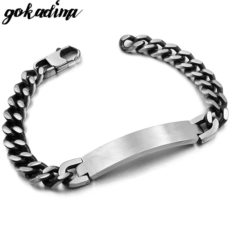 Gokadima Edelstahl ID Armband Für Männer Schmuck masculina pulseira, Schwarz/Roségold farbe Rock Punk Party Geschenk