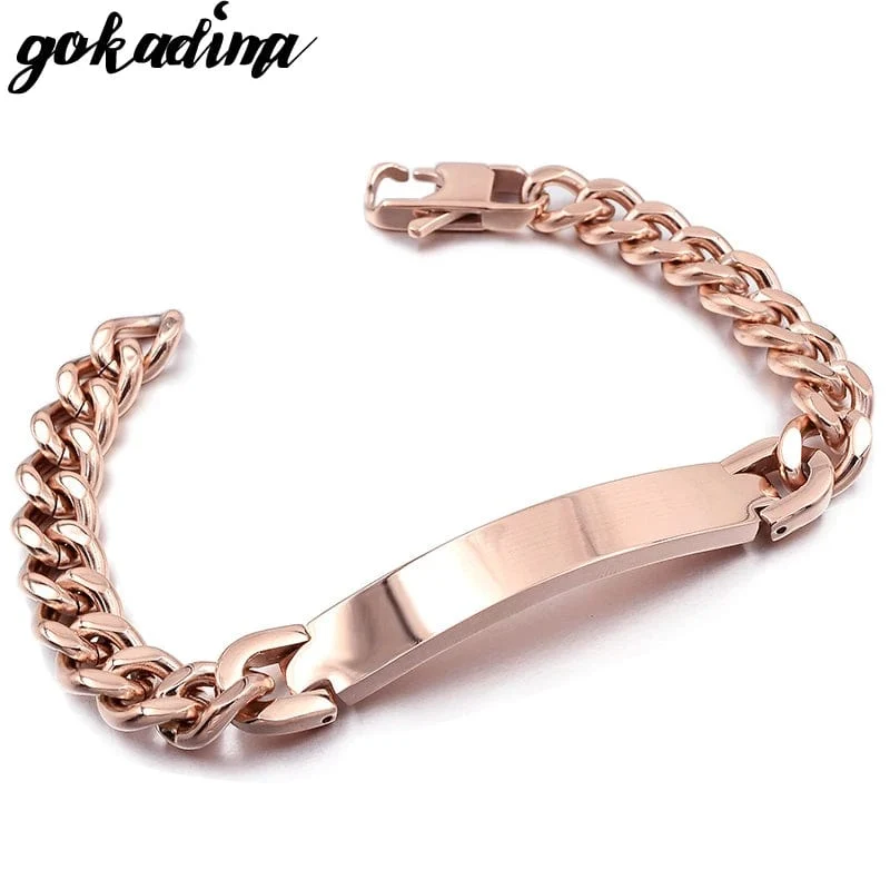 Gokadima Edelstahl ID Armband Für Männer Schmuck masculina pulseira, Schwarz/Roségold farbe Rock Punk Party Geschenk
