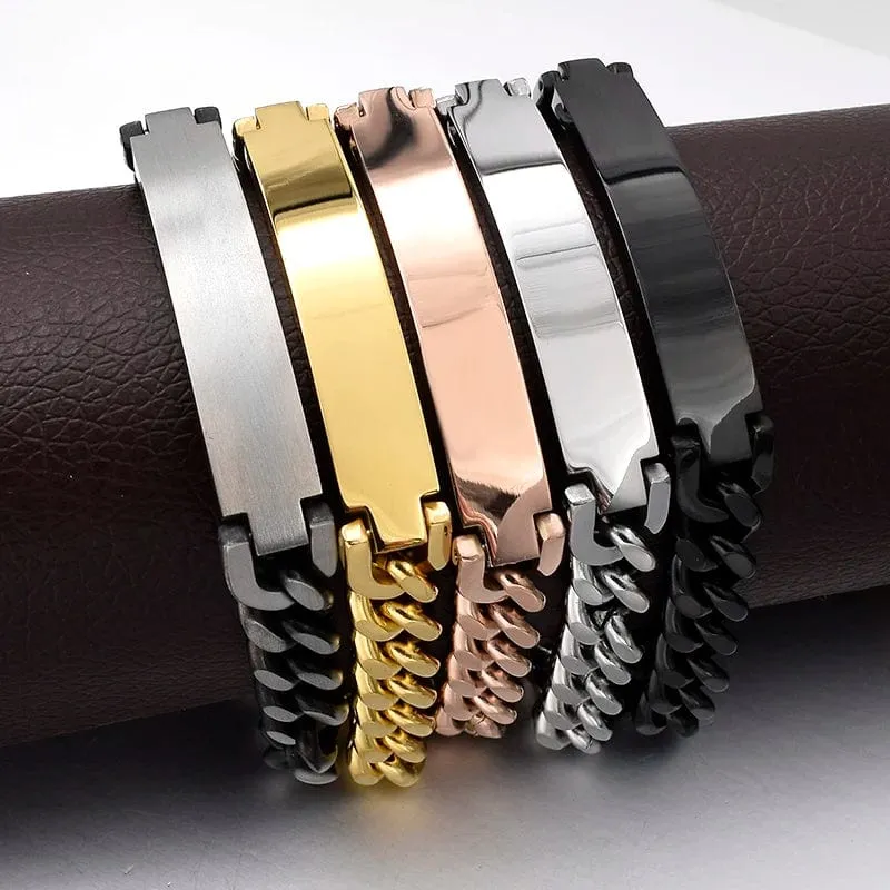 Gokadima Edelstahl ID Armband Für Männer Schmuck masculina pulseira, Schwarz/Roségold farbe Rock Punk Party Geschenk