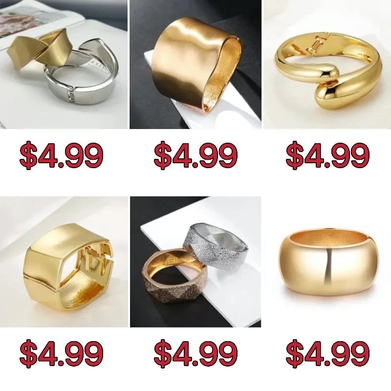 Heißer Verkauf Breite Armreifen Minimalistischen Legierung Gold Farbe Armbänder Für Frauen Zubehör Mode Schmuck Engagement Party Geschenk