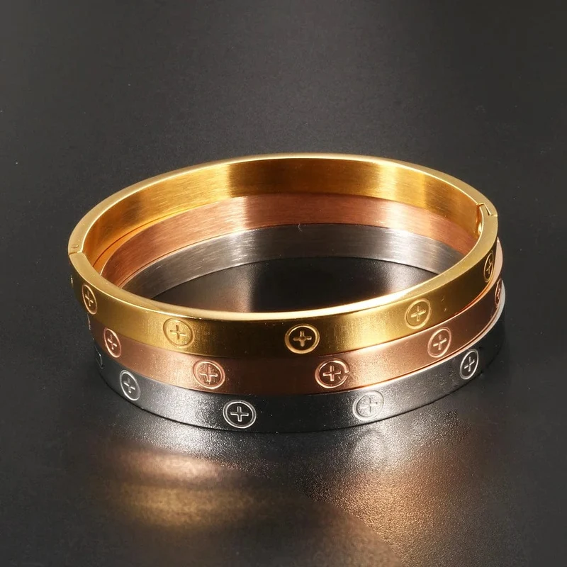 GD Neues Design Frauen Männer Paar Schmuck 18 Karat Roségold Armband Titan Edelstahl Vergoldet Kreuz Armbänder Armreifen