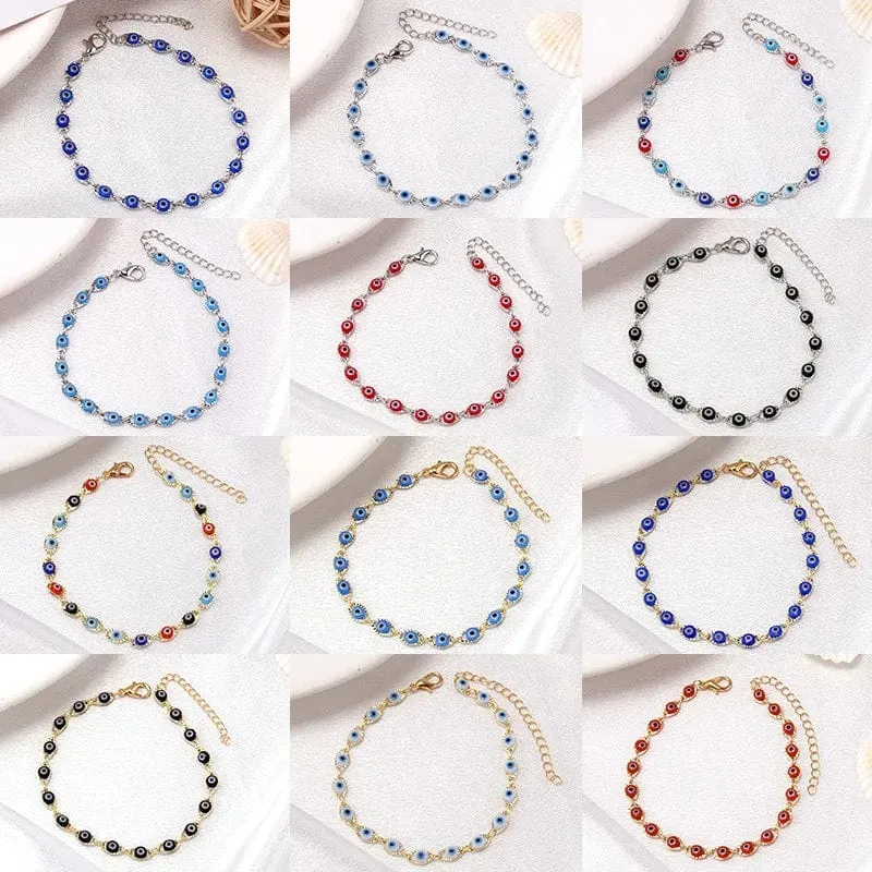 Böhmisches ovales Evil Blue Eye-Charm-Armband in Gold- und Silberfarbe, Messingkettenarmbänder für Frauen und Männer, Gebetsschmuck