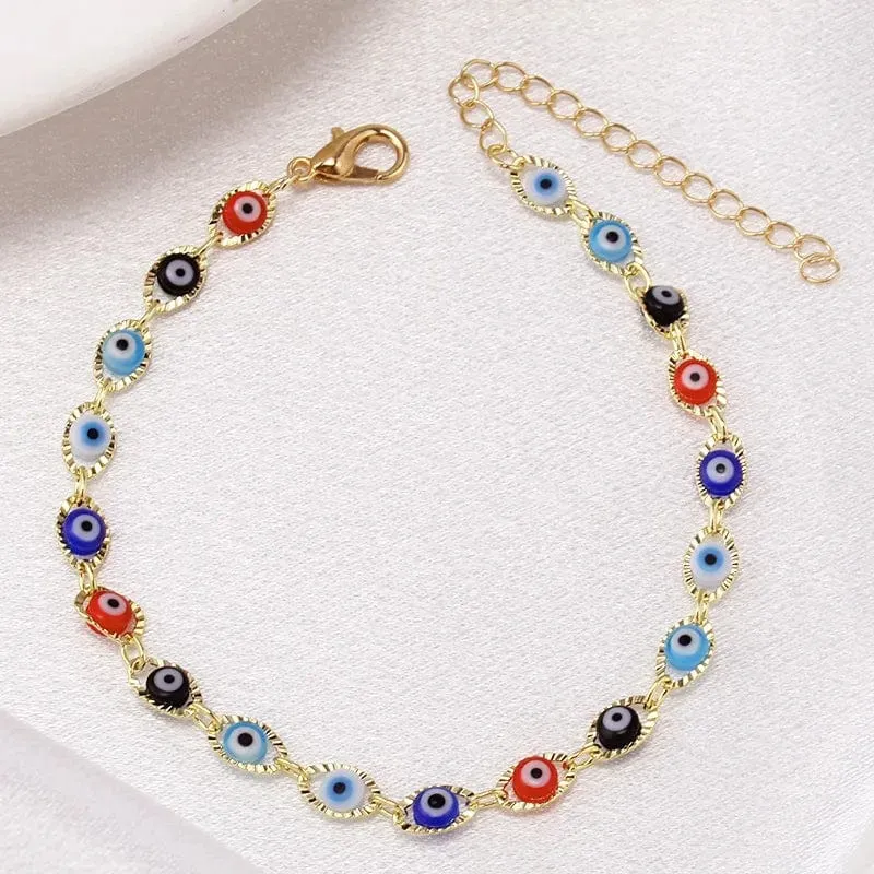 Böhmisches ovales Evil Blue Eye-Charm-Armband in Gold- und Silberfarbe, Messingkettenarmbänder für Frauen und Männer, Gebetsschmuck
