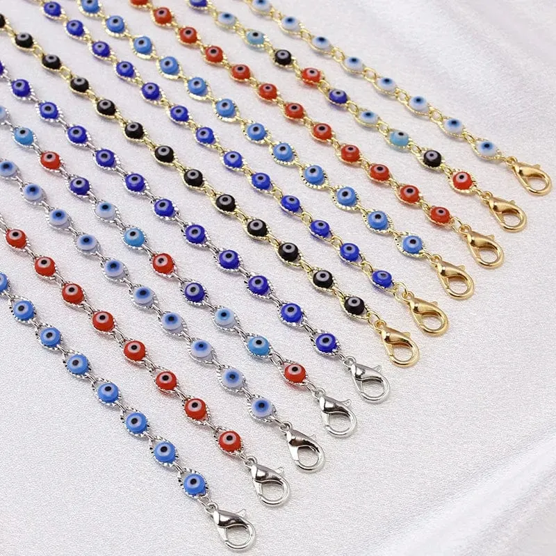 Böhmisches ovales Evil Blue Eye-Charm-Armband in Gold- und Silberfarbe, Messingkettenarmbänder für Frauen und Männer, Gebetsschmuck