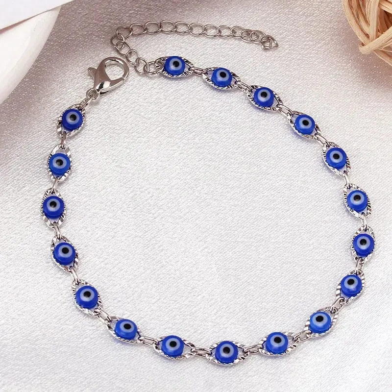 Böhmisches ovales Evil Blue Eye-Charm-Armband in Gold- und Silberfarbe, Messingkettenarmbänder für Frauen und Männer, Gebetsschmuck