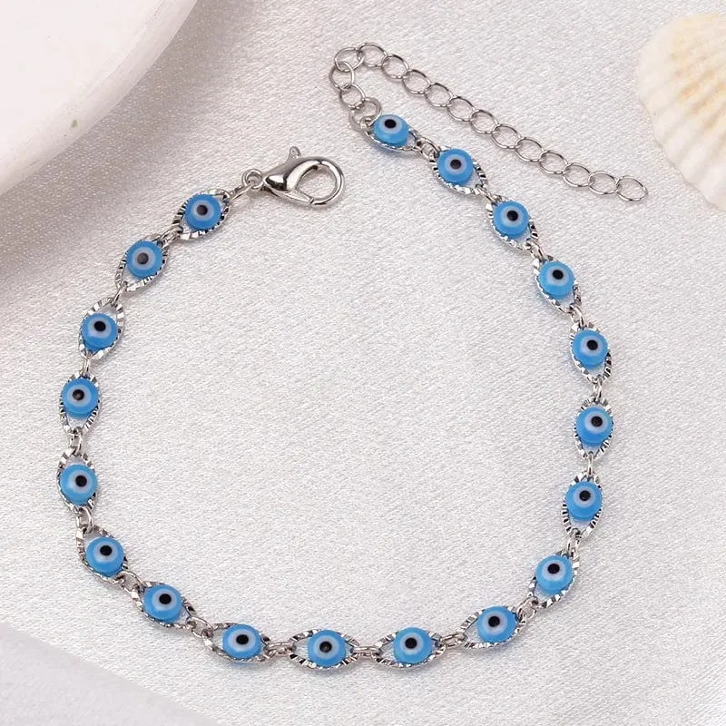 Böhmisches ovales Evil Blue Eye-Charm-Armband in Gold- und Silberfarbe, Messingkettenarmbänder für Frauen und Männer, Gebetsschmuck