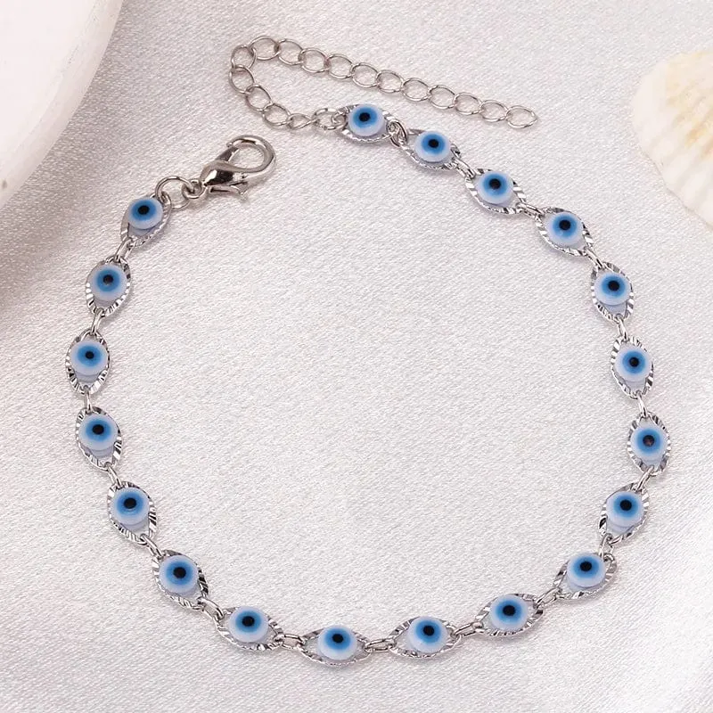 Böhmisches ovales Evil Blue Eye-Charm-Armband in Gold- und Silberfarbe, Messingkettenarmbänder für Frauen und Männer, Gebetsschmuck