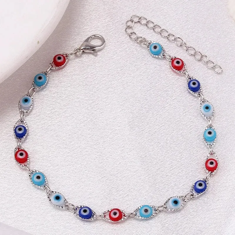 Böhmisches ovales Evil Blue Eye-Charm-Armband in Gold- und Silberfarbe, Messingkettenarmbänder für Frauen und Männer, Gebetsschmuck