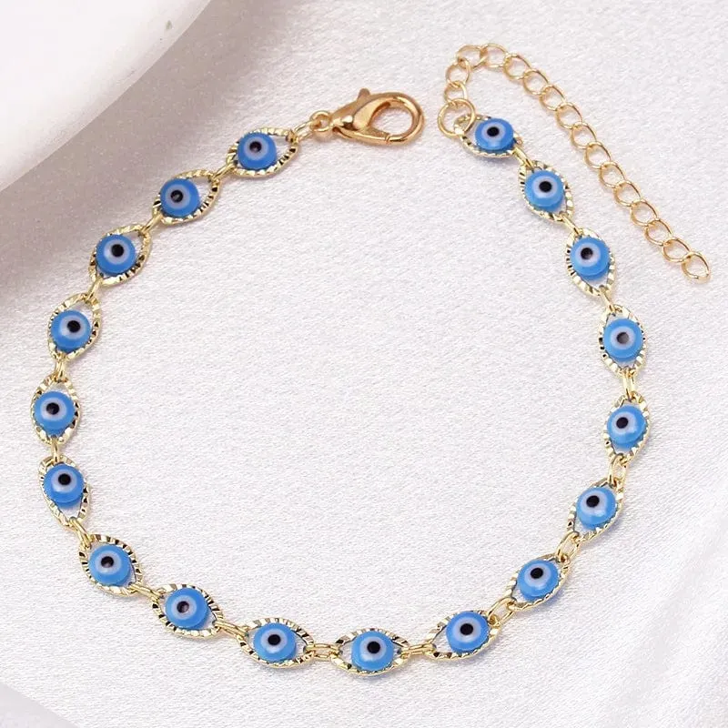 Böhmisches ovales Evil Blue Eye-Charm-Armband in Gold- und Silberfarbe, Messingkettenarmbänder für Frauen und Männer, Gebetsschmuck