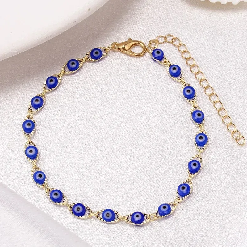 Böhmisches ovales Evil Blue Eye-Charm-Armband in Gold- und Silberfarbe, Messingkettenarmbänder für Frauen und Männer, Gebetsschmuck