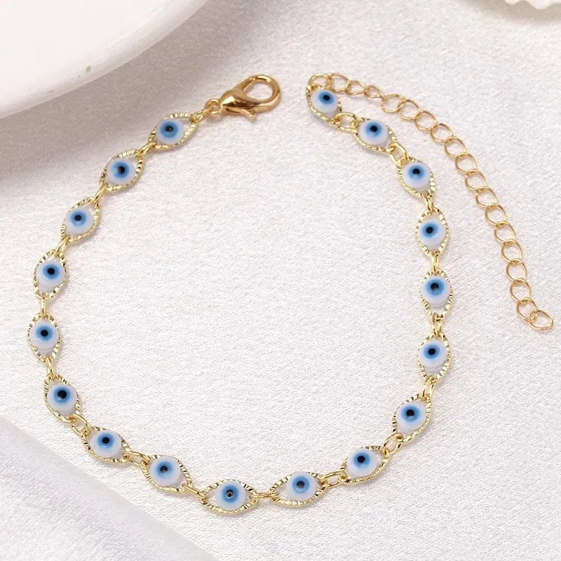 Böhmisches ovales Evil Blue Eye-Charm-Armband in Gold- und Silberfarbe, Messingkettenarmbänder für Frauen und Männer, Gebetsschmuck