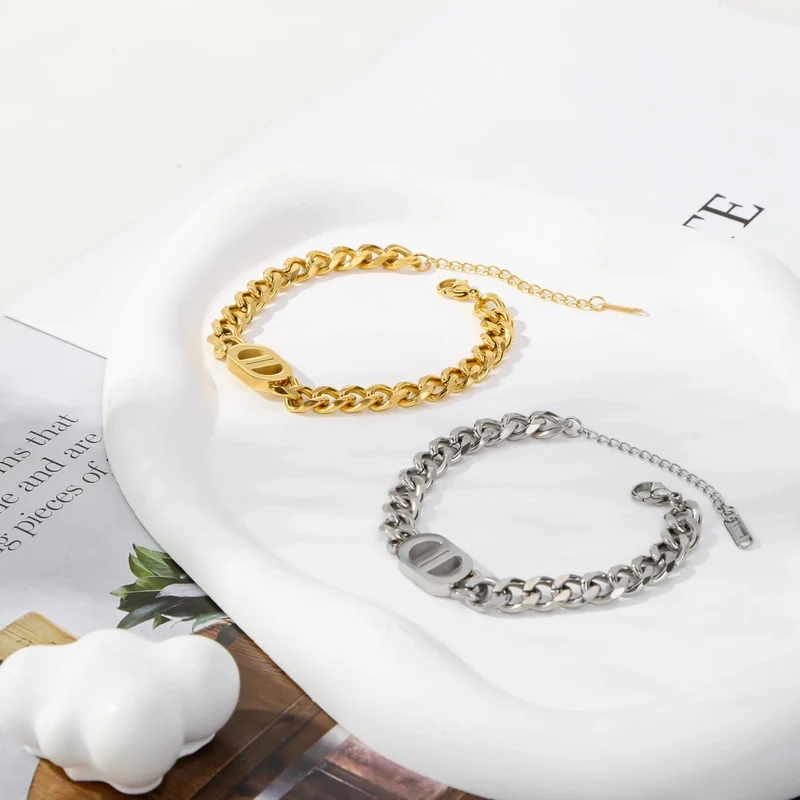 SGMAN Edelstahlarmband Dio für Frauen Schmuck Kubanische Kette Armreifen Mode Frauen Set Vergoldet Trend Geschenke Wasserdicht