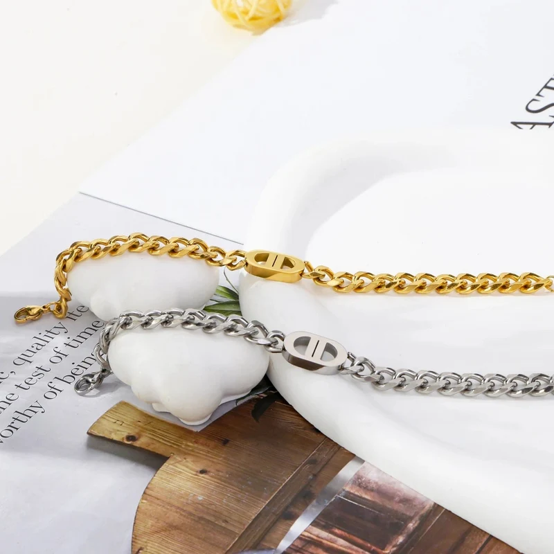 SGMAN Edelstahlarmband Dio für Frauen Schmuck Kubanische Kette Armreifen Mode Frauen Set Vergoldet Trend Geschenke Wasserdicht