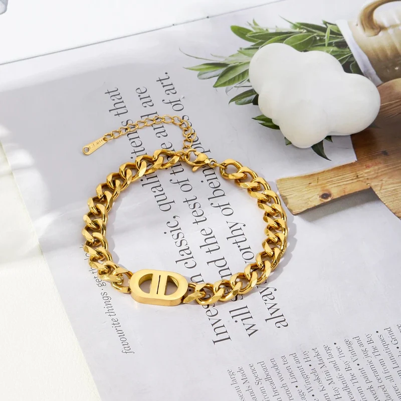 SGMAN Edelstahlarmband Dio für Frauen Schmuck Kubanische Kette Armreifen Mode Frauen Set Vergoldet Trend Geschenke Wasserdicht