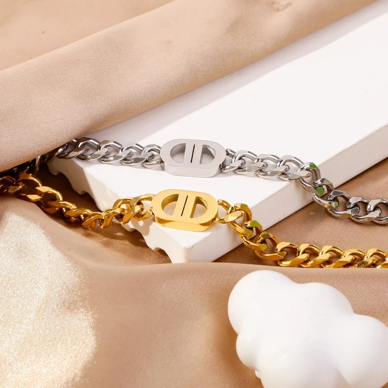 SGMAN Edelstahlarmband Dio für Frauen Schmuck Kubanische Kette Armreifen Mode Frauen Set Vergoldet Trend Geschenke Wasserdicht