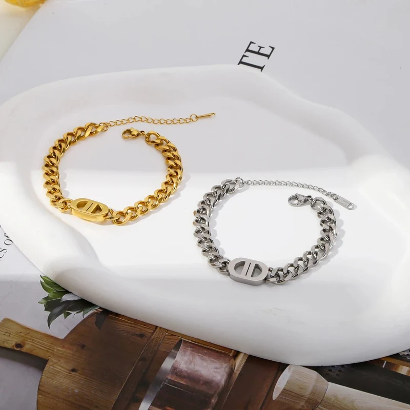 SGMAN Edelstahlarmband Dio für Frauen Schmuck Kubanische Kette Armreifen Mode Frauen Set Vergoldet Trend Geschenke Wasserdicht
