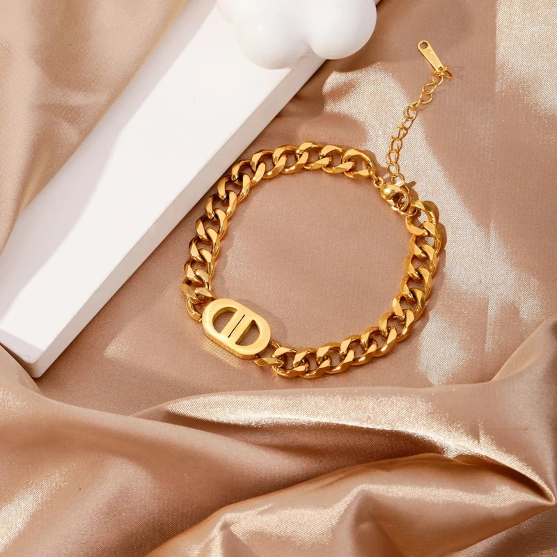 SGMAN Edelstahlarmband Dio für Frauen Schmuck Kubanische Kette Armreifen Mode Frauen Set Vergoldet Trend Geschenke Wasserdicht