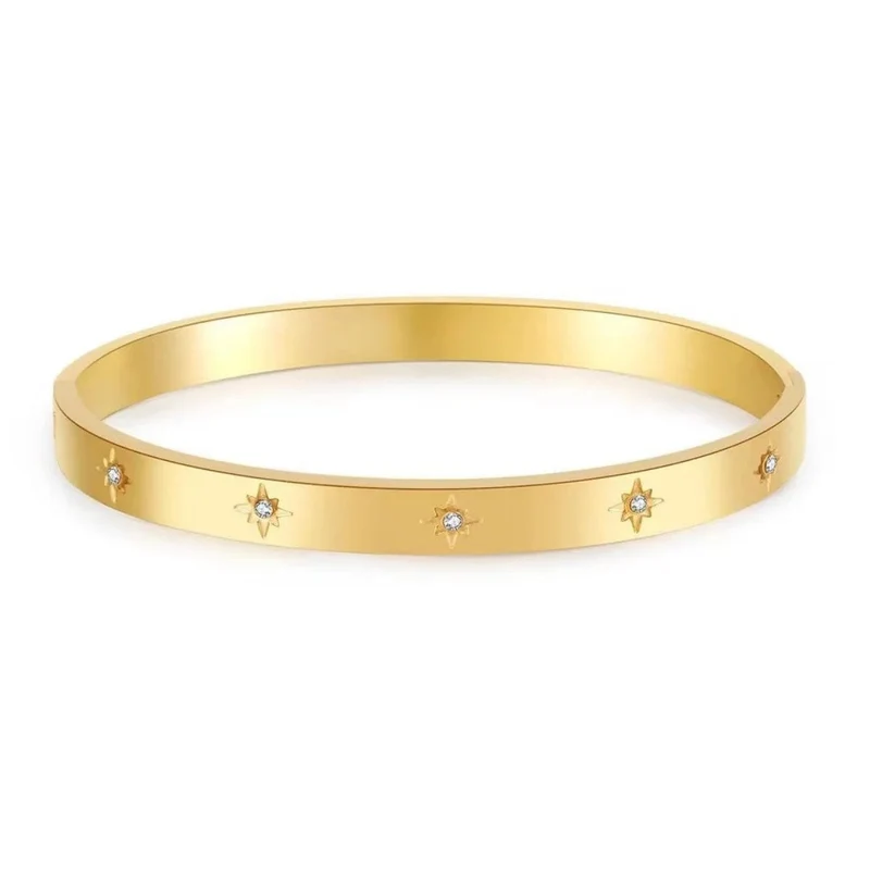 1 Stück Vintage Elegantes 18 Karat vergoldetes Edelstahl Zirkon Sterne Armband für Frauen Mode Hochzeit Schmuck Geschenk --- A674